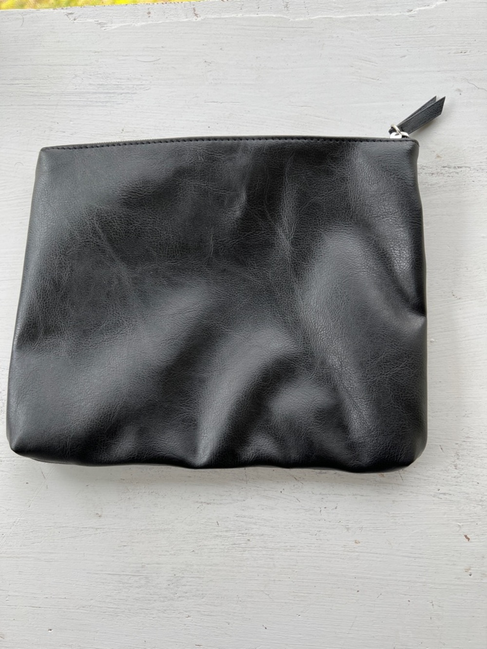 Sleek Black Leather Zip  Clutch